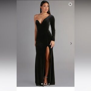 Windsor Black Velvet Maxi formal dress  with Slit